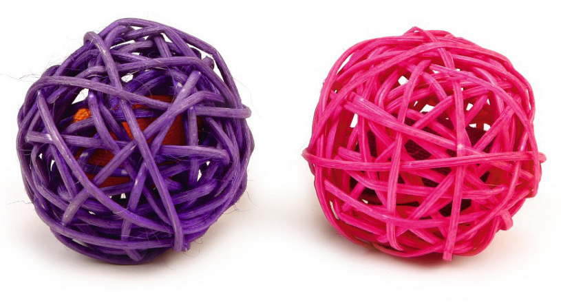 Beeztees Rotan Bal met Catnip Paars/Roze 2 st
